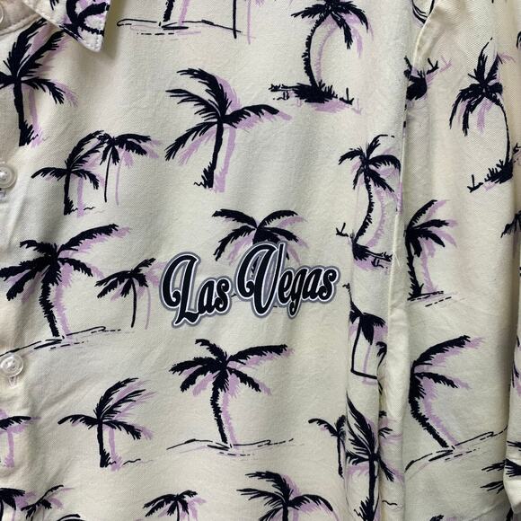 VTG American Apparel Mens Large Las Vegas Purple Black Palm Tree Button Up Shirt - Picture 3 of 8